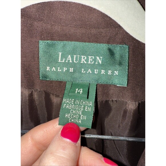 Vintage Lauren Ralph Lauren Brown Linen Silk Blazer Jacket Womens 14 Old Money - Picture 6 of 16